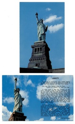 LOT OF 2 New York NYC Statue of Liberty NY Bay Richard Woike quote postcards