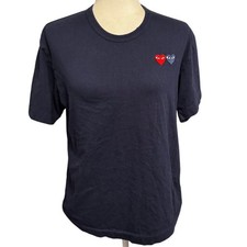 Comme des Gar ons PLAY Navy Tee Shirt Red  Blue Heart Logo Size L