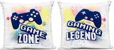 Retro Splatter Game Phrases Outdoor Throw Pillows - Blue, 18x18, 2 Count