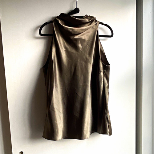 Calvin Klein Women’s M Olive Cowl Neck Sleeveless Zipper Blouse