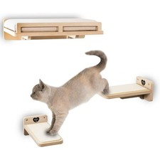 Purrfect Perches Cat Wall Shelve Perch with Cushion  2 Wood Climbing Steps New