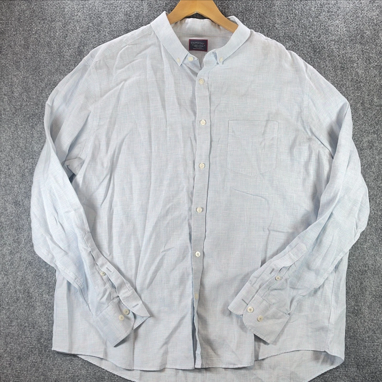 Untuckit Button Down Shirt Mens 3XL Blue Check Linen Wrinkle Resistant