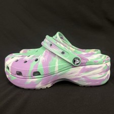 Crocs Women  s Classic Platform Marbled Clogs Green Purple Size 8