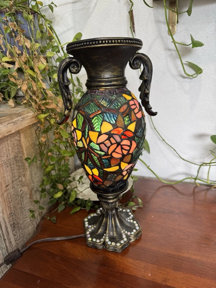 Stunning Stained Glass Ornate Tiffany Studio style Floral Rhinestone Base  - Image 4 of 4