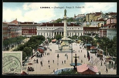 Ansichtskarte Lisboa, Praca D. Pedro IV. 1909 