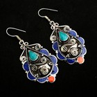 Lapis Lazuli Coral Gemstone Drop Dangle Tibetan Earrings Jewelry 2.48" AE-13800