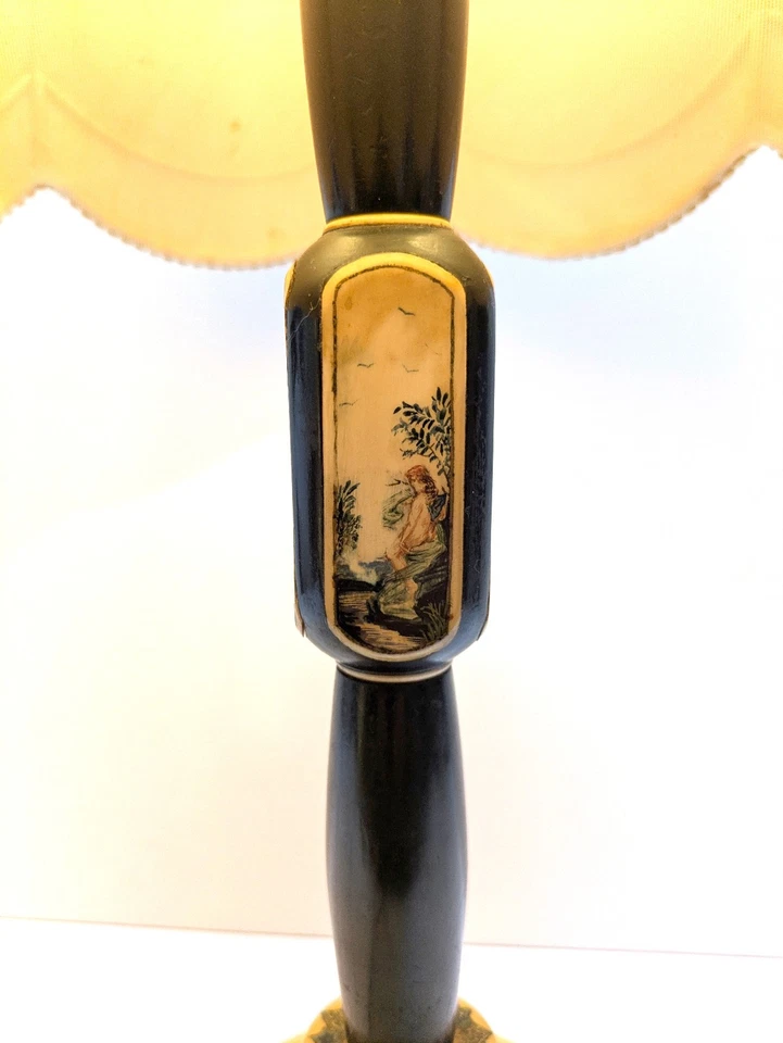 Tischlampe Holz Malerei LEUCHTE um 1900 ANTIK HANDBEMALT Engel FRAU Fluß STERNE - Bild 4 von 4