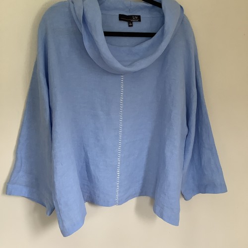 liv by habitat clothes L 100% Linen Relaxed Preppy Blue Top Whimsical