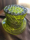 MCM Fenton Glass Large  Green Glass Daisy & Button Top Hat app 3 1/2"