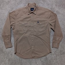 VTG Wrangler Shirt Mens Large Beige Brushpopper Pearl Snap Twill X Long Tails