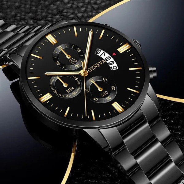 Reloj de Hombre A Prueba de Agua Dorado Clásico de Acero Inoxidable Cuarzo Analógico Regalo de Negocios 4