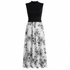 NWOT Size XL SHEIN Colorblock Maxi Dress - Black Top Floral Sketch Skirt