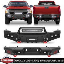 Front Rear Bumper For 2011-2014 Chevy Silverado 2500 3500 Wwinch Plate Lights