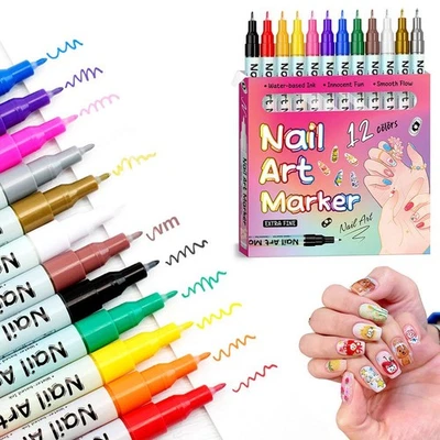 12/24 Farben Nail Art Stifte Set Nail Art Graffiti Stift DIY Nagel Zeichnen Malstift