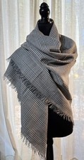 James Pringle Shawl Lambswool 56 1/2" Square Black White Glen Plaid - Scotland