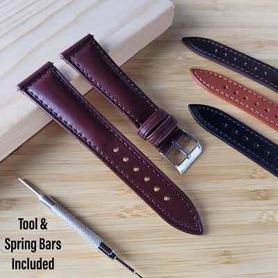 Luxury Leather Watch Strap Half Padded Tapered 12mm 14mm 18mm 20mm  22mm UK