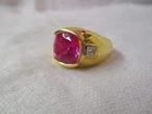 Vintage gold tone Ring with ruby & clear color Rhinestones