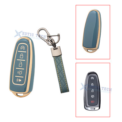 Gray Full Covered Keyless Key Fob Case w/Keychain For Ford C-MAX Edge Focus Flex