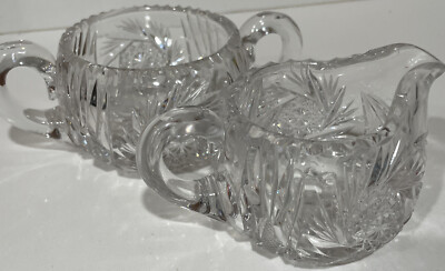  AMERICAN BRILLIANT CUT CRYSTAL GLASS SUGAR & CREAMER SET 