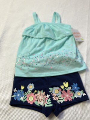 Jumping Beans Floral Blue Knit Short With Matching Tank