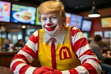 PRESIDENT DONALD TRUMP AS RONALD MCDONALD COMICAL 4X6 AI PHOTO