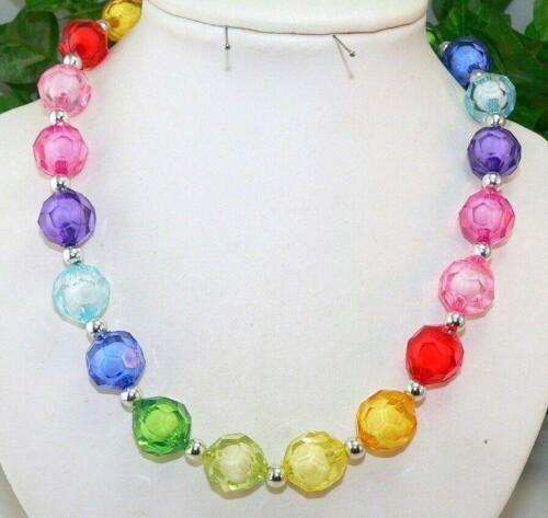 Necklace Bead Chain Pompous Beads Acrylic Glass Red Green Blue Multi-Color 407b - Picture 1 of 3