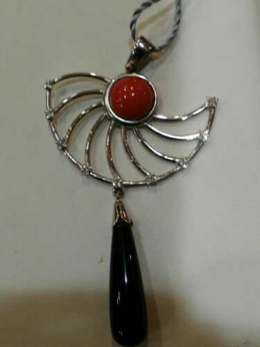 Pendentif Ancien XIXe Siècle - Corail Et Diamant Sur Argent Et Or Rose 18K, Occasion
