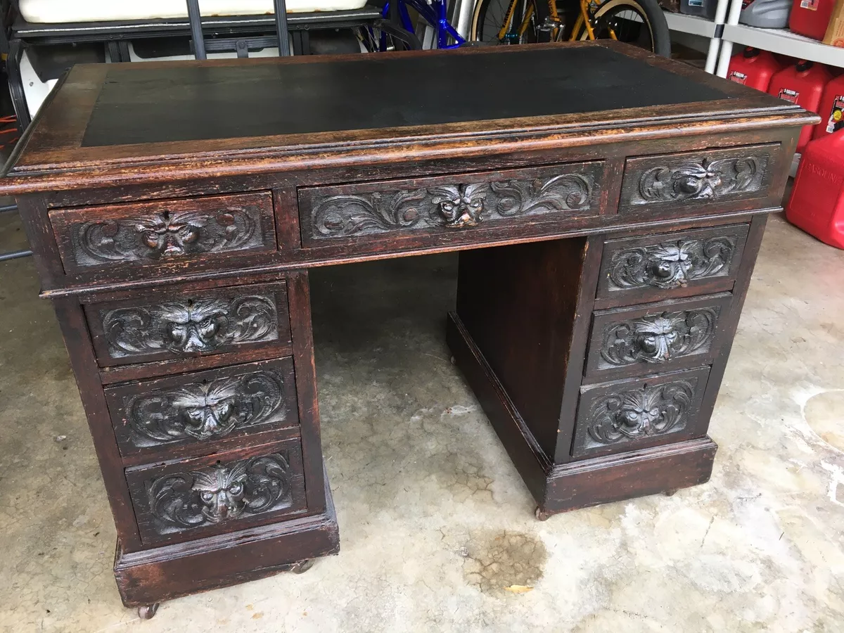 ANTIQUE GREEN MAN DESK 19th CENTURY
