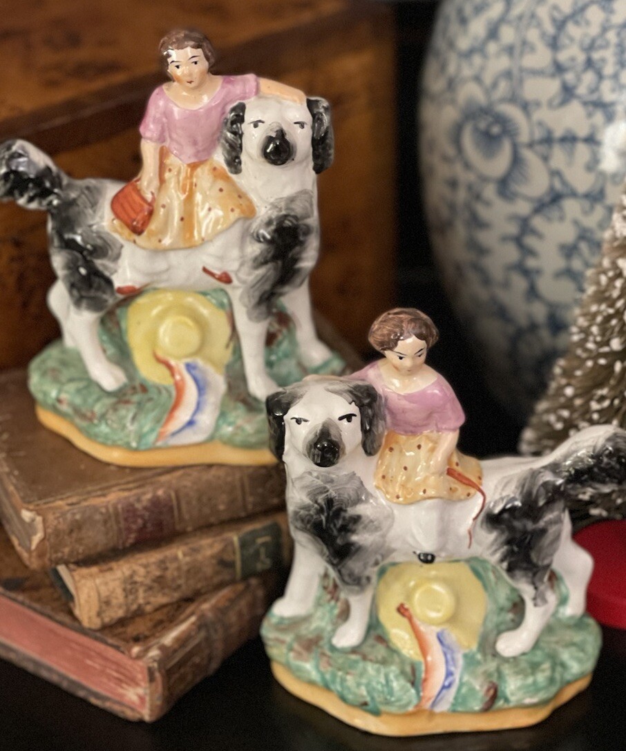 🎄🎄🎄 Glorious Rare English Staffordshire Giant Spaniel Mantle Dog Pair 5.5”