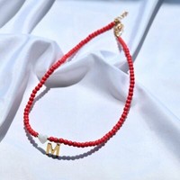 Farbe Perlen Initialen Choker Edelstahl Buchstaben Halskette Boho Stil ZubehöR