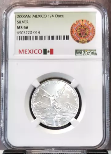 2006 MEXICO SILVER LIBERTAD 1/4 ONZA NGC MS 66 NICE GEM BU COIN