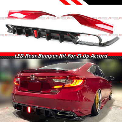 FOR 2018-22 ACCORD YOFER V2 LED REAR DIFFUSER+ SAN MARINO RED CORNER APRON SPAT