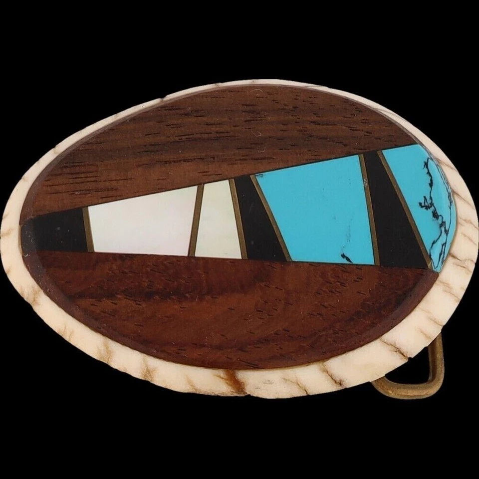 Antler Burr 异国情调木质绿松石手工猎人嬉皮士 NOS 复古皮带扣 — 第 3/4 张图片