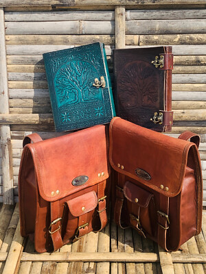 Leather Motorcycle Saddle Bags Leather Side Pouch Panniers (2 Bags+2 Journals)