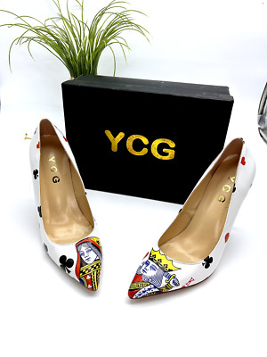 YCG King & Queens Women's High Heel Pumps Cards Pointed Toe Stiletto Drag Club