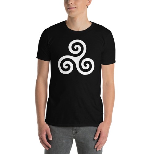 White Triskelion or Triskeles Spiral Archimedean Symbol Short-Sleeve T-Shirt - Picture 4 of 9