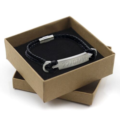 Bracelet en cuir coordonnées gravées avec coordonnées de barre personnalisées latitude - Photo 1/13