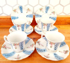 Beautiful Set of 4 Vintage Tea Cups And Saucers Floral Blue  Gold JAPAN