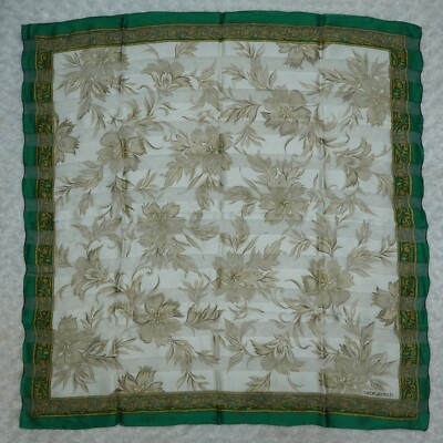 GEORGES RECH Flower Green Ivory Silk Scarf Scarves 34'' X 34.5'' O509