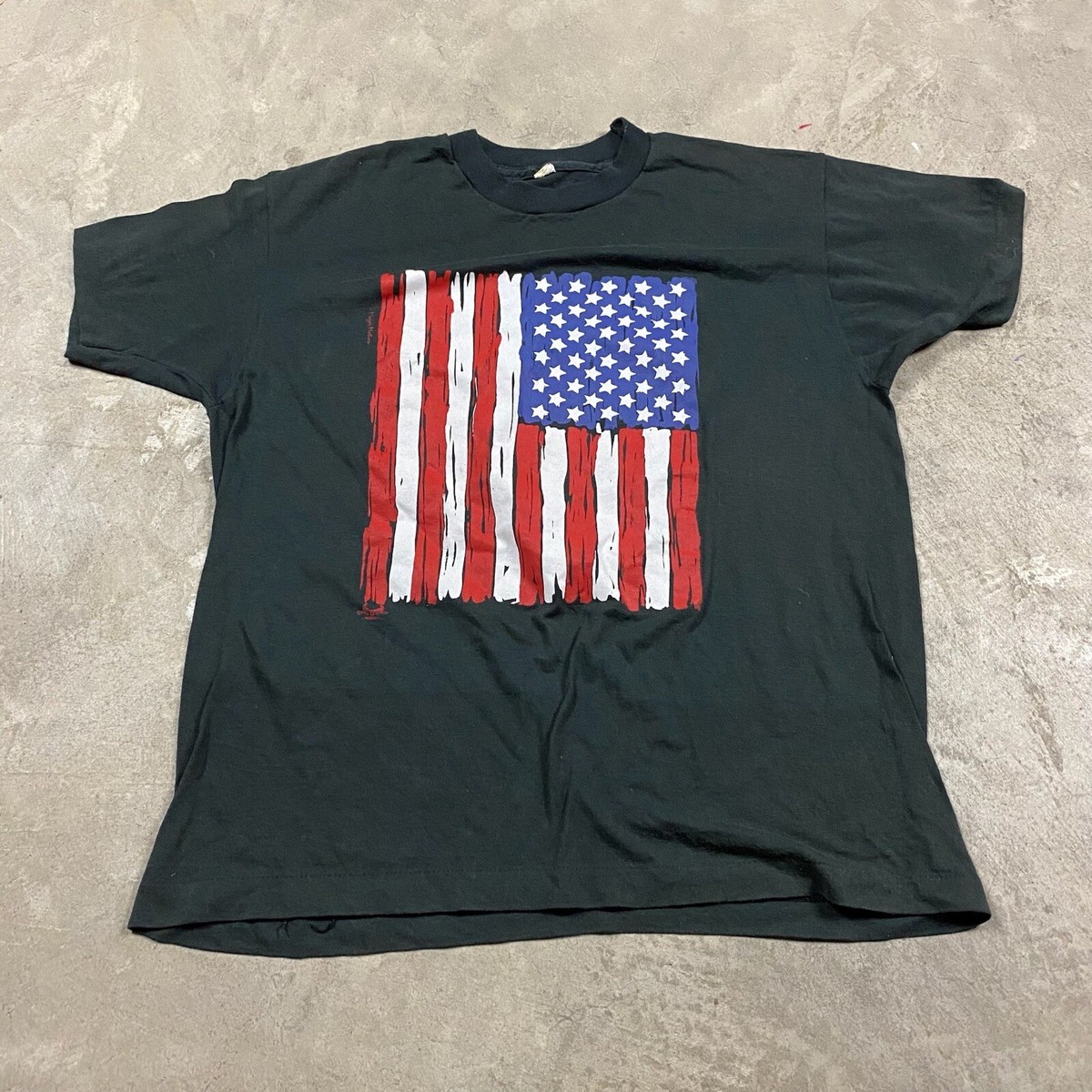 80s VTG Screen Stars USA FLAG L unlimited love T Shirt Major 
