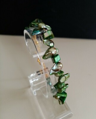 Schmuck Perlen Armband Perlmutt Nuggets grün  20 + 4  cm 