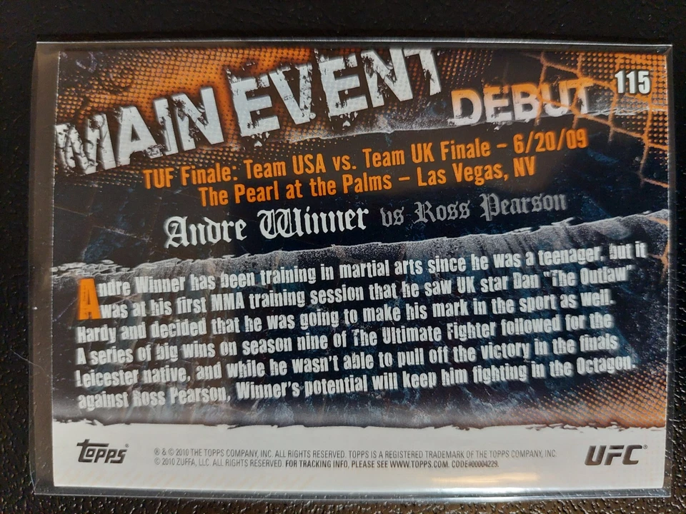 Andre Winner vs Ross Pearson #115 2010 UFC Main Event Thick Gold Parallel - Image 2 of 2