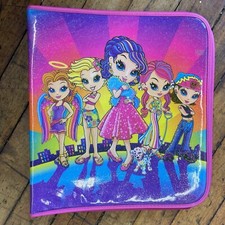 Vintage Lisa Frank Girl Power Glitter Puffy Zipper 3 Ring Binder Pink