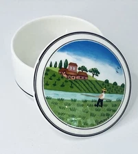 Vintage Villeroy & Boch Design Naif Porcelain Trinket Ring Box Fisherman Laplau