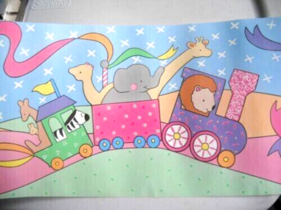 LAMBS & IVY  KIDDIE EXPRESS WALLPAPER BORDER ANIMALS TRAIN ELEPHANT GIRAFFE LION