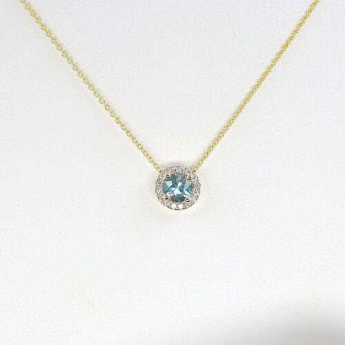 Classic Halo Pendant Necklace 0.50 Ct Round Cut Blue Topaz 14K Yellow Gold Over - Picture 1 of 3