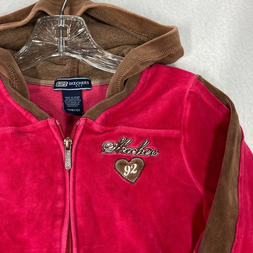 Vintage Skechers Sweatshirt Youth Medium Hooded Full Zip Y2K Velour - Picture 2 of 9