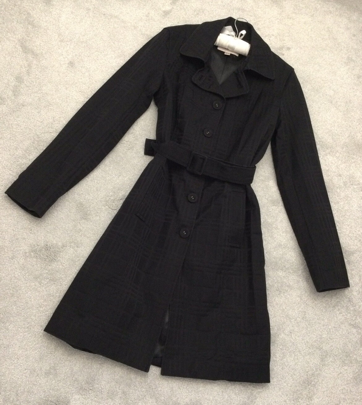 NEXT Ladies Mac Trench Coat Black Check Pattern Belted Size 8 eBay