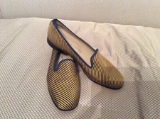 Stubbs And Wooton Womans Yellow And Blue Striped Fabric Slipper Loafers Size 8.5