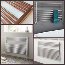 HORIZONTAL Heated Towel Rail Bahtroom Radiators Chrome Copper Anthracite Brass